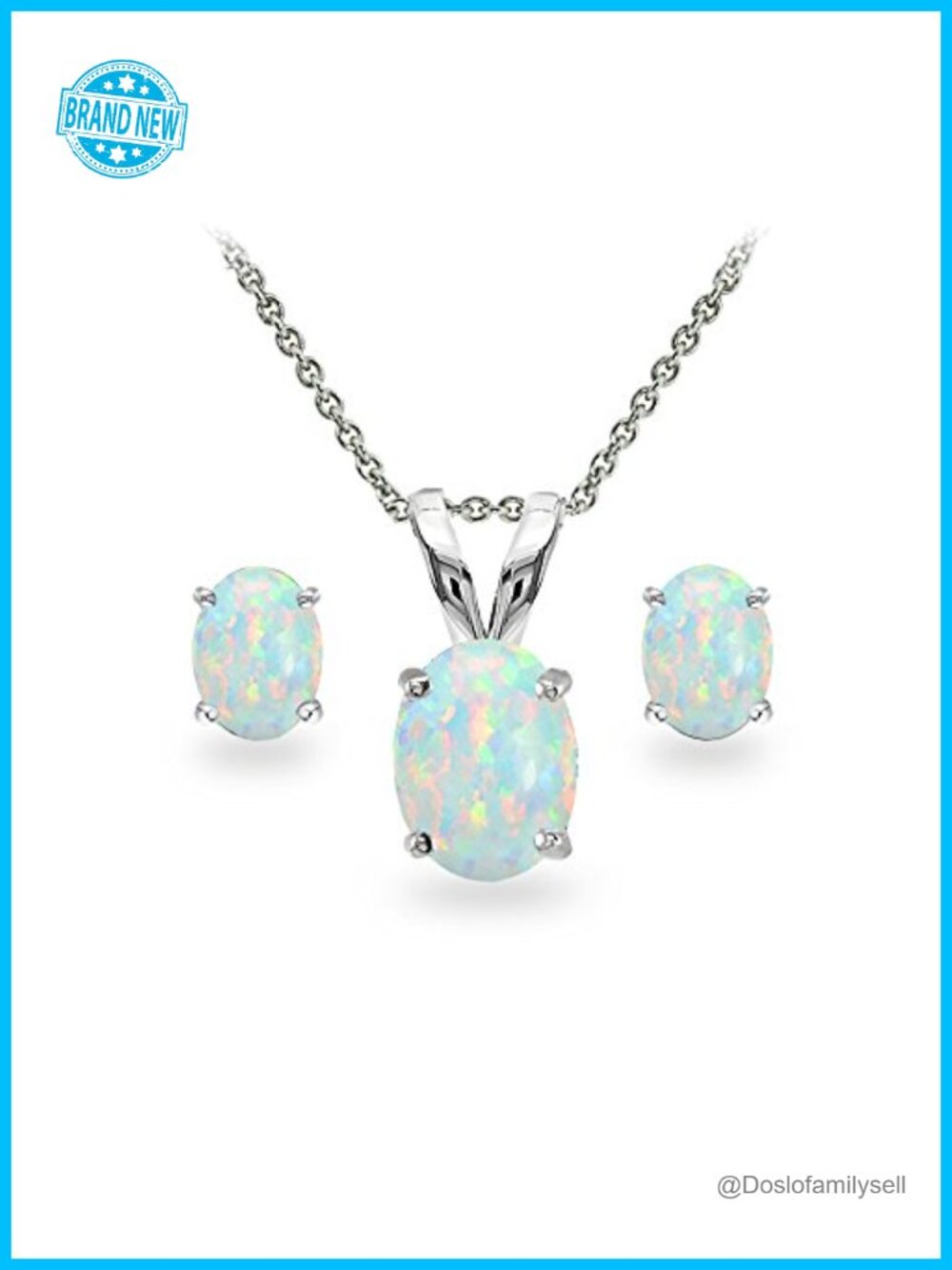 Oval Opal Solitaire Necklace and Stud Earrings Set 925 Sterling Silver